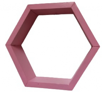 Raft de perete din lemn in forma hexagonala tip fagure cu prindere ascunsa Carnival roz 37.5 x 32.5 x 9.5 cm 