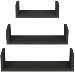 Set 3 rafturi de perete camera copil Mumbai 50x10x9 4/40x10x9 4/30x10x9 4 cm negru 