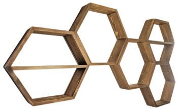 Set cinci rafturi de perete in forma hexagonala Saskatchewan 37 5 x 32 5 x 9 5 cm palisandru 