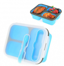 Caserola pliabila silicon Clip and Close cu lingura furculita lungime 24 cm Blue 