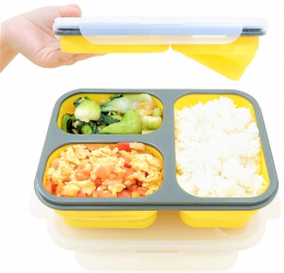 Caserola pliabila silicon Clip and Close cu lingura furculita lungime 24 cm Yellow