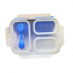Caserola pliabila silicon Clip and Close extra-sigilare cu lingura-furculita lungime 24 cm Blue