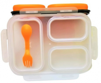 Caserola pliabila silicon Clip and Close extra-sigilare cu lingura furculita lungime 24 cm Orange 
