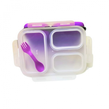 Caserola pliabila silicon Clip and Close extra-sigilare cu lingura furculita lungime 24 cm Purple 