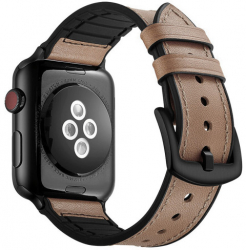 Curea iUni compatibila cu Apple Watch 1/2/3/4/5/6/7 44mm Leather Strap Cream 