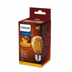 Bec LED Philips 4W 35W A60 E27 825 GOLD NDSRT4 alb cald temperatura culoare 2500K 400 lumeni 220-240V durata de viata 15.000 ore clasa