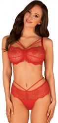 Lenjerie dantela rosie 2 piese Obsessive Loventy S/M 
