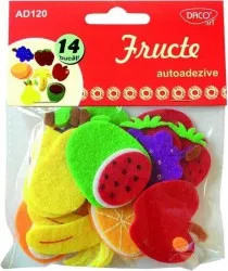 Forme Fetru 3D Autoadeziv DACO Model Fructe Dimensiuni Variabile 14 Buc/Set Multicolor Accesorii Craft Accesorii Creatie Fructe din Fetru