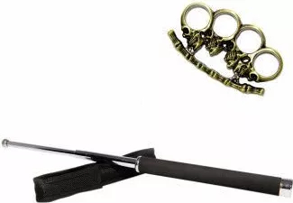 Set baston telescopic 65 cm argintiu + box cranii 