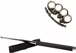 Set baston telescopic 65 cm argintiu + pumnal craniu 