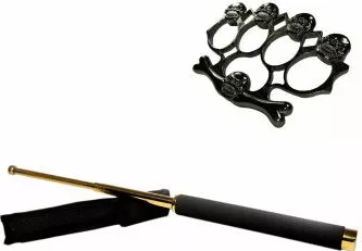 Set baston telescopic 65 cm auriu + box-rozeta craniu negru 