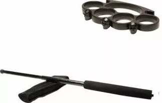 Set baston telescopic negru 50 cm + box craniu negru 