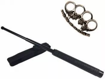 Set baston telescopic Police 49 cm + pumnal craniu 