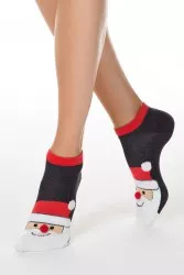 Sosete scurte haioase dama model Mos Craciun cu pompon Conte Elegant 446 - Negru 36-39 23-25 