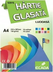Hartie Glasata Lucioasa A4 Ecada 10 Coli/Top 130 g/m and sup2 10 Culori Hartie Glasata Hartie Glasata Lucioasa Hartie Glasata Colorata 