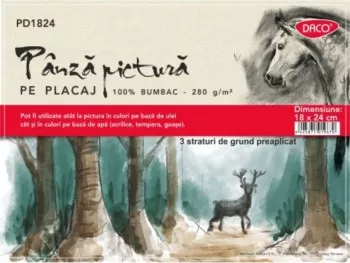 Panza Pictura pe Placaj DACO 18x24 cm 280 g/m and sup2 3 Straturi de Grund Preaplicat Panza pentru Pictura Panza pe Placaj Bumbac 