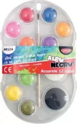 Acuarele cu Pensula DACO Model Albu Negru 12 Culori cu un Continut Mare de Pigment Diametrul Pastilei 28 si 40 mm Culori Pictura 