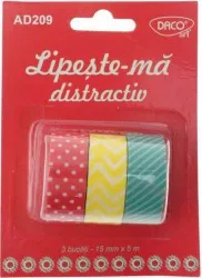 Banda Adeziva Imprimata DACO Model Lipeste-ma Distractiv 1.5cm x 5m 3 Buc/Set Multicolor Accesorii Craft 