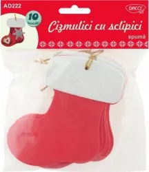 Forme Spuma cu Sclipici DACO 10 Buc/Set 9x11 cm Model Cizma Culoare Alb si Rosu Accesorii Craft Accesorii Creatie 
