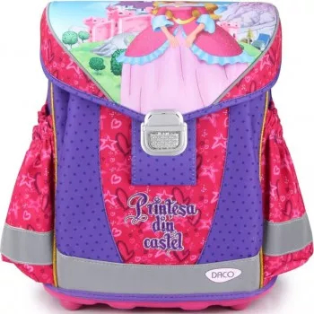 Ghiozdan DACO Tip Container pentru Scolari Model Printesa Dimensiuni 40x35x20 cm Bretele cu Burete Reglabile si Doua Buzunare Laterale Mari 