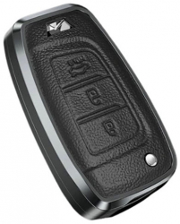 Husa aluminiu cu piele negru pentru cheie Hyundai Elantra Solaris Tucson i30 i35 i40 Kona Genesis Santa Fe 