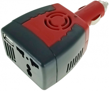 Invertor auto 12V la 220V 150W iesire 1 X USB 5V-2.1A negru cu rosu