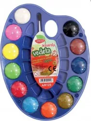 Paleta Acuarele cu Pensula DACO Model Vedeta 12 Culori in Pastile Compacte Diametrul Pastilei 30 mm Culori Pictura Acuarele Scoala 