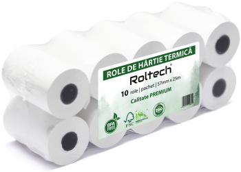 Role hartie termica ROLTECH 57mm x 25m non-BPA 10 role/pachet 