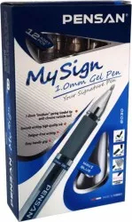 Set 12 Pixuri cu Gel PENSAN My Sign Mina Albastra Varf de 1 mm Corp din Plastic cu Grip de Cauciuc si Capac 