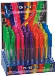 Set 60 de Pixuri cu Gel PENSAN Glitter Mine Diferite Culori cu Cerneala Neon Varf 1 mm Corp din Plastic Transparent Pix Neon 