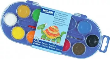 Acuarele cu Pensula MILAN 12 Culori Diametrul Pastilei 30 mm Culori Pictura Acuarele Scoala Acuarele Pictura Paleta de Acuarele 