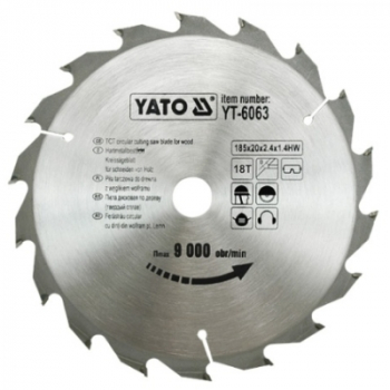 Disc cu Vidia pentru Lemn Diametru 185mm Interior 20mm 18 Dinti YATO YT-6063 