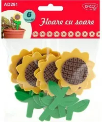 Forme Spuma 3D Autoadeziva DACO Model Floare cu Soare 8.5x5.5 cm 6 Buc/Set Multicolor Accesorii Creatie Accesorii Craft