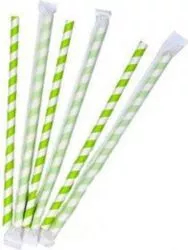 Paie Biodegradabile din Hartie 500 Buc/Set Grosime 6 mm Ambalate Individual Culoare Alb/Verde Paie Bauturi Paie Ecologice Paie de Baut 