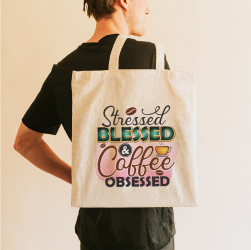 Sacosa Tote Bag Personalizata din Bumbac Canvas cu fermoar - Blessed Coffee 