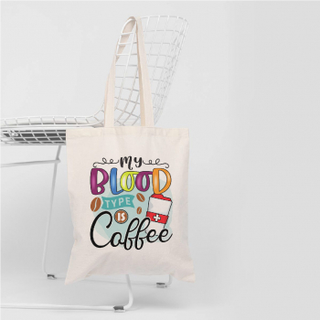 Sacosa Tote Bag Personalizata din Bumbac Canvas cu fermoar - Blood Type Coffee 