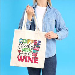 Sacosa Tote Bag Personalizata din Bumbac Canvas cu fermoar - Coffe is Wine 