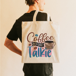 Sacosa Tote Bag Personalizata din Bumbac Canvas cu fermoar - Coffee before Talkie 