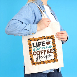 Sacosa Tote Bag Personalizata din Bumbac Canvas cu fermoar - Coffee Helps 