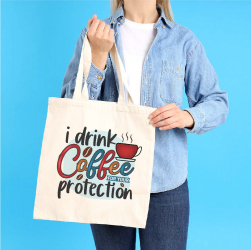 Sacosa Tote Bag Personalizata din Bumbac Canvas cu fermoar - I drink Coffee 