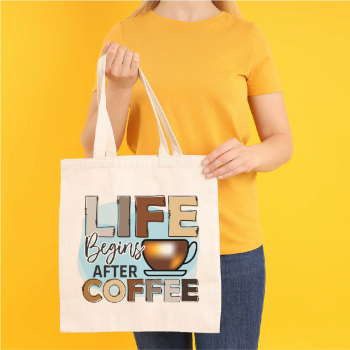 Sacosa Tote Bag Personalizata din Bumbac Canvas cu fermoar - Life after Coffee 