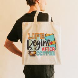 Sacosa Tote Bag Personalizata din Bumbac Canvas cu fermoar - Life Begins 