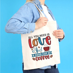 Sacosa Tote Bag Personalizata din Bumbac Canvas cu fermoar - Love and Coffee 