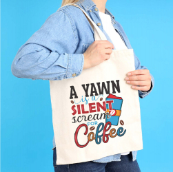 Sacosa Tote Bag Personalizata din Bumbac Canvas cu fermoar - Silent Scream Coffee 