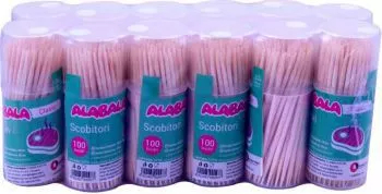 Set 12 Cutii Scobitori din Lemn 2x66 mm 100 Buc/Tub