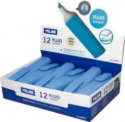 Set 12 Markere Evidentiatoare Pastel Milan Varf de 2-5 mm Albastre Marker Evidentiator Markere Marker Albastru 