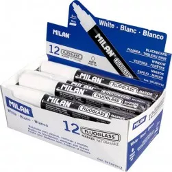 Set 12 Markere Sticla Milan Fluoglass Varf de 2-4 mm Albe Marker Alb Markere Markere Albe Markere pentru Sticla Marker Milan 