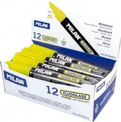 Set 12 Markere Sticla Milan Fluoglass Varf de 2-4 mm Galbene Marker Galben Markere Markere Galbene Markere pentru Sticla 