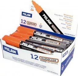 Set 12 Markere Sticla Milan Fluoglass Varf de 2-4 mm Portocalii Marker Portocaliu Markere Markere Portocalii Markere pentru Sticla 