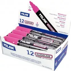 Set 12 Markere Sticla Milan Fluoglass Varf de 2-4 mm Roz Marker Roz Markere Markere Roz Markere pentru Sticla Marker Milan 